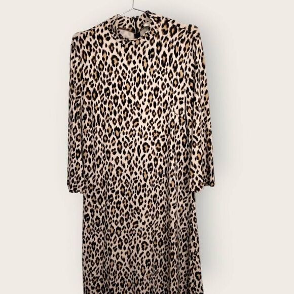 CHICOs Womens Dress Sz 8 Animal Print Black Cream Bodycon Jersey Stretch Glamour - Picture 1 of 11